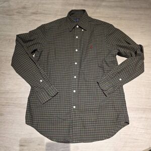 Ralph Lauren Shirt Mens MEDIUM Green Red Button Up Long Sleeve Cotton Casual Men
